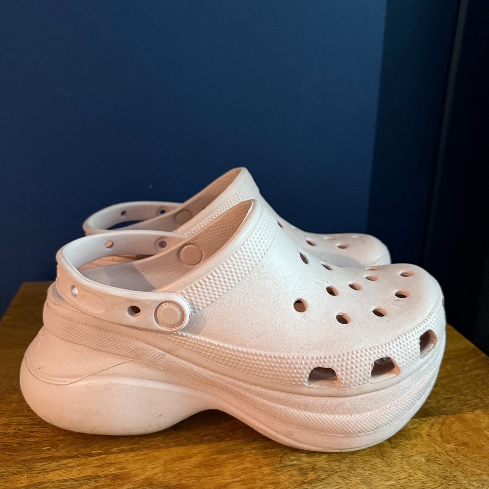 Pink platform crocs